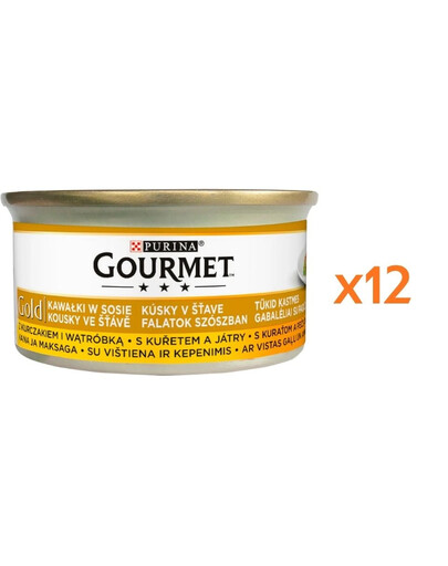 GOURMET Gold kousky v omáčce s kuřetem a játry pro kočky 12x85 g