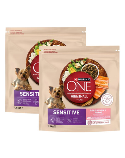 PURINA ONE Mini Small Sensitive Salmon and Rice 2x1,5 kg s lososem a rýží granule pro malé psy s citlivým zažíváním