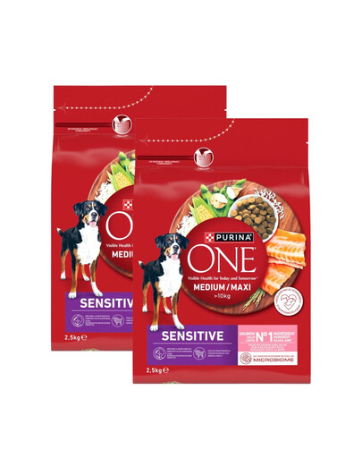 PURINA ONE Medium Maxi Adult Sensitive Salmon and Rice 2x2,5 kg s lososem a rýží granule pro střední a velké psy s citlivým zažíváním