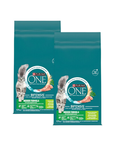 PURINA ONE Bifensis Indoor Formula Cat Turkey and Wheat 19,5 kg (2x9,75 kg) krůta a pšenice, suché krmivo pro kočky pobývající doma