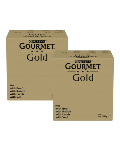 GOURMET Gold Mus 192x85 g s hovězím masem, králíkem, jehněčím a telecím masem, mokré krmivo pro kočky