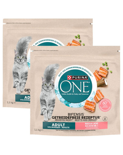 PURINA ONE Bifensis Grain Free Adult Salmon 2x1,1 kg bohaté na lososa, suché krmivo bez obilovin pro kočky