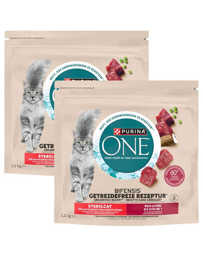 PURINA ONE Bifensis Grain Free Sterilcat Adult Beef 2x1,1 kg bohaté na hovězí maso, suché krmivo bez obilovin pro sterilizované kočky