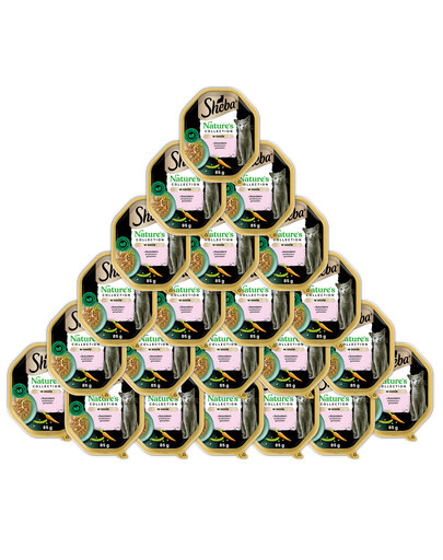 SHEBA Nature’s Collection 22 x 85 g kompletní mokré krmivo pro dospělé kočky s kousky lososa, ozdobené hráškem v omáčce