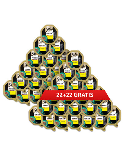SHEBA Finesse tray 44 x 85 g kompletní mokré krmivo pro dospělé kočky s kuřecím masem v pěně 22+22 ZDARMA