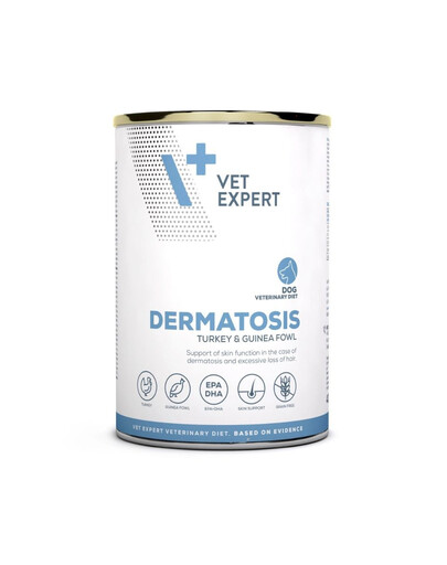 VET EXPERT Veterinary Diet Dog Dermatosis Turkey and Guinea Fowl 400g krůta a perlička  krmivo pro psy s dermatologickým onemocněním