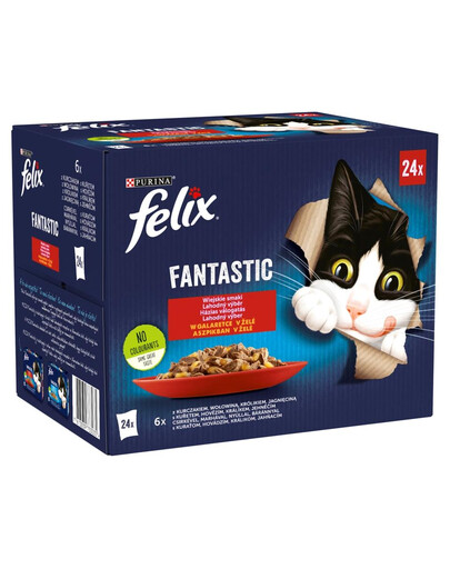 FELIX FANTASTIC Venkovské příchutě v želé (kuřecí, hovězí, králičí, jehněčí) 24x85g mokré krmivo pro kočky