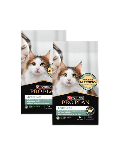 PURINA PRO PLAN LiveClear Sterilised Bohatá s krůtím 2x1,4 kg krmivo pro kočky po sterilizaci, omezující alergeny na srsti
