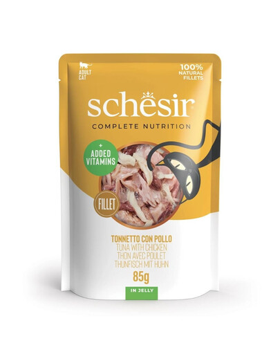 SCHESIR Tuňák s kuřecími řízky v želé pro kočky 6x85 g