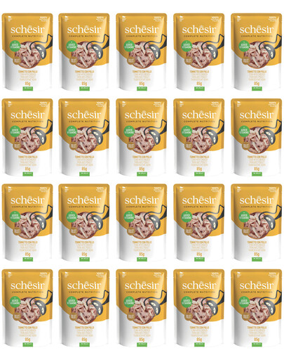 SCHESIR Tuňák s kuřecími řízky v želé pro kočky 12x85 g