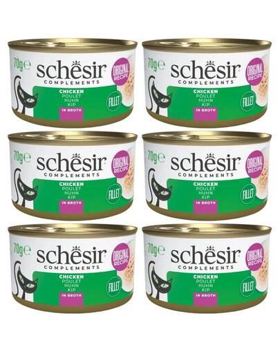 SCHESIR Kuře s rýží ve vývaru pro kočky 6x70 g