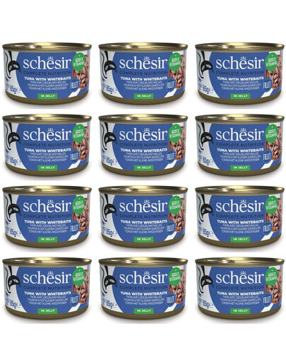 SCHESIR Tuňák se šproty v želé pro kočky 12x85 g