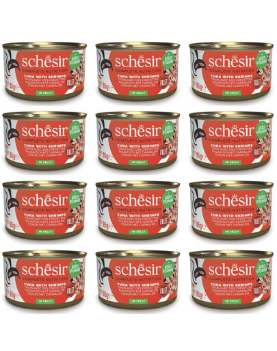 SCHESIR Tuňák s krevetami v želé pro kočky 12x85 g