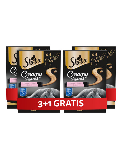 SHEBA Creamy Snacks krémový pamlsek pro kočky s lososem 4 x 4x12g