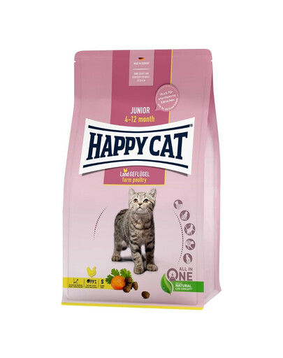 HAPPY CAT Junior Farm Poultry 4 kg drůbeží, suché krmivo pro koťata ve věku 4-12 měsíců