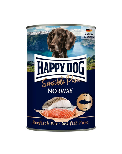 Happy Dog Sensible Pure Germany je kompletní mokré krmivo pro dospělé psy všech plemen, kteří hledají čistou a přirozenou výživu založenou na jediném zdroji bílkovin. Tato unikátní receptura byla vytvořena, aby vašemu psovi poskytla nejkvalitnější ingredience v lahodné formě.  Klíčové vlastnosti produktu: 100% monoproteinová receptura: 100% hovězí maso jako jediný zdroj živočišných bílkovin, ideální pro psy s citlivým trávicím systémem a pro eliminační diety. Čisté ingredience: Obsahuje pouze hodnotné maso a droby (srdce, plíce, játra) z hovězího masa, bez zbytečných plnidel.  Žádné zbytečné přísady: Receptura neobsahuje sóju ani další rostlinné přísady, což zajišťuje vysokou stravitelnost a minimalizuje riziko alergií.  Kompletní: Obohaceno o vysoce kvalitní vitamíny a minerály, poskytuje komplexní podporu pro zdraví, vitalitu a optimální kondici vašeho psa. Všestranné použití: Ideální pro samostatné krmení, jako základ pro domácí jídla nebo v kombinaci s vločkami Happy Dog Flocken Mixer pro obohacení stravy o vlákninu a sacharidy. Rozmanitost stravy: Ideální pro zpestření denních jídel suchého krmiva, poskytuje nové chuťové zážitky a podporuje trávení. Vyberte si Happy Dog Sensible Pure Germany a dopřejte svému psovi každý den čistou chuť přírody a optimální výživu.  Složení: Ryby a vedlejší produkty z ryb (60 % - bílé ryby, losos), minerály Vzhledem k výrobnímu procesu mohou být přítomna stopová množství jiných bílkovin. (Recept obsahuje 39,8 % pitné vody.)  Analytické složky: Hrubý protein 9,2 %, hrubý tuk 5,4 %, hrubý popel 2,4 %, hrubá vláknina 0,4 %, vlhkost 80 %  Doplňkové látky: Vitamíny/kg: Vitamín A (3a672a) 2000 IU, Stopové prvky/kg: Železo (síran železnatý monohydrát 3b103) 30 mg, měď (síran měďnatý pentahydrát 3b405) 1,5 mg, zinek (síran zinečnatý monohydrát 3b605) 25 mg, mangan (síran manganatý monohydrát 3b503) 2 mg, jód (jodičnan vápenatý bezvodý 3b202) 0,5 mg  Doporučení pro krmení: Ideální hmotnost psa v kg Požadavky pro samostatné krmení v g/24 h 2 160 5 320 7,5430 10 540 20 900 30 1230 40 1520 60 2070 80 2570  Poznámka: Tyto údaje jsou přibližné. Individuální požadavky závisí na věku, plemeni, hmotnosti, aktivitě a podmínkách chovu. Krmivo podávejte při pokojové teplotě. Vždy zajistěte pitnou vodu.