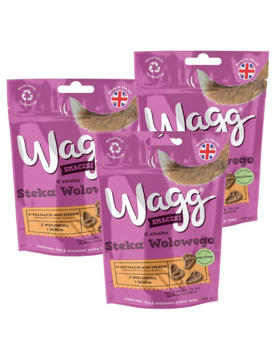 Wagg Mini Steaky s hovězím masem a sýrem pamlsek pro psa 3x125g