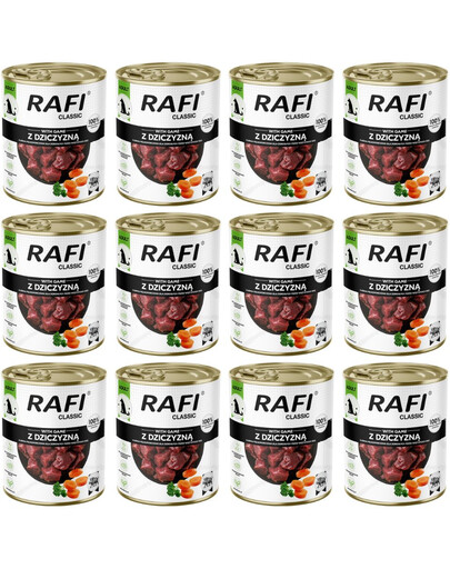 RAFI Classic s divočákem 12x800 g konzervy pro psy