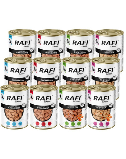 RAFI Classic Mix příchutí v omáčce 12x1240 g konzervy pro psy všech plemen