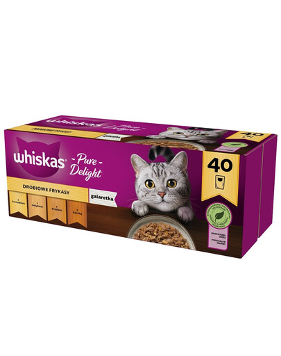 WHISKAS guláš Adult 4 x 40x85g krmivo pro kočky v želé s příchutí drůbeže (s kuřetem, kachnou, drůbeží, krůtou) 3+1 ZDARMA