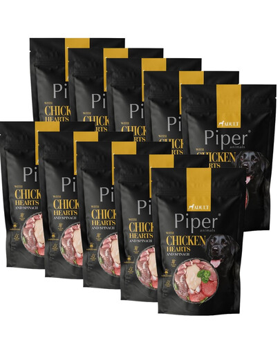 PIPER Animals s kuřecími srdíčky a špenátem, 10 × 500 g, mokré krmivo pro psy