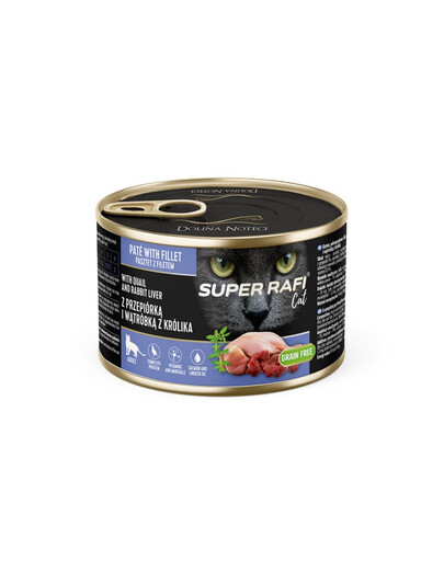 SUPER RAFI Cat s křepelčími a králičími játry 185g konzerva pro kočky