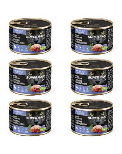 SUPER RAFI Cat s křepelčími a králičími játry 6x185g konzervy pro kočky