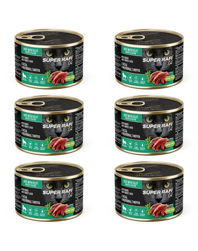 SUPER RAFI Cat s husím masem a krůtími játry 6x185g konzervy pro kastrované kočky