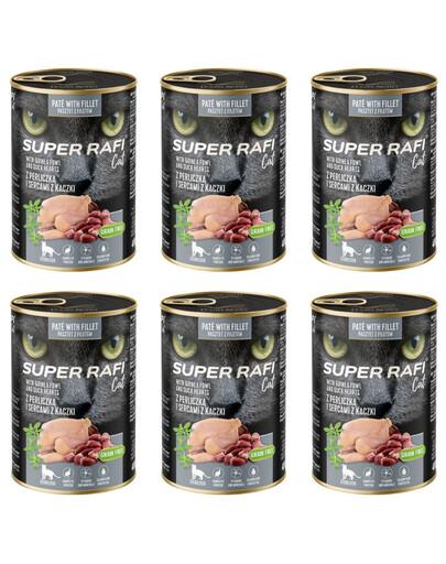 SUPER RAFI Cat s perličkou a srdíčky z kachny 6x400g konzervy pro kastrované kočky