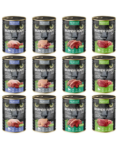 SUPER RAFI Cat Mix 4 příchutě 12x400g mokré krmivo pro kočky