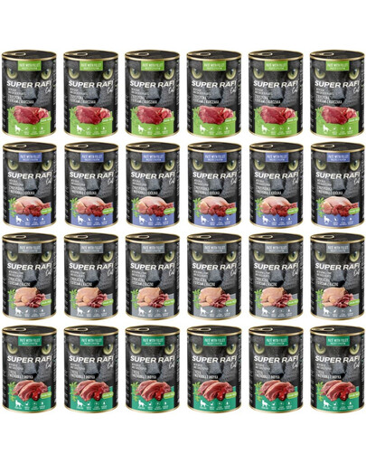 SUPER RAFI Cat Mix 4 příchutě 24x400g konzervy pro kočky