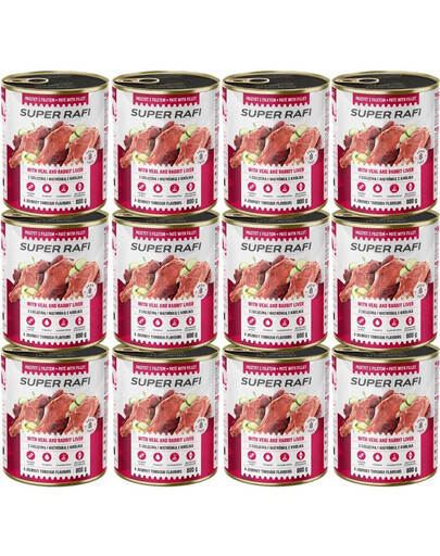 RAFI Super z cielęciną i wątróbką z królika 12x800g pasztet dla psów