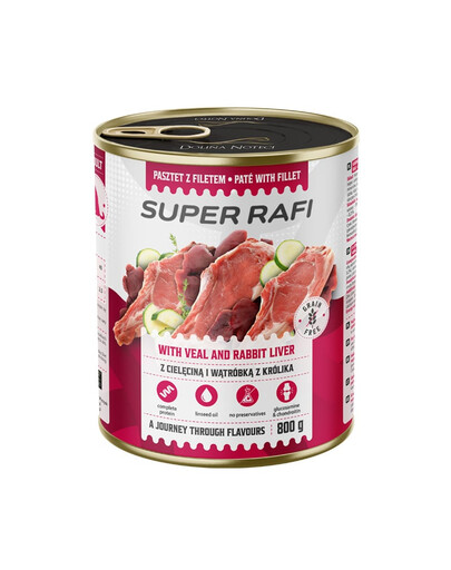 SUPER RAFI Mix 4 příchutí 12x800g konzervy pro psy