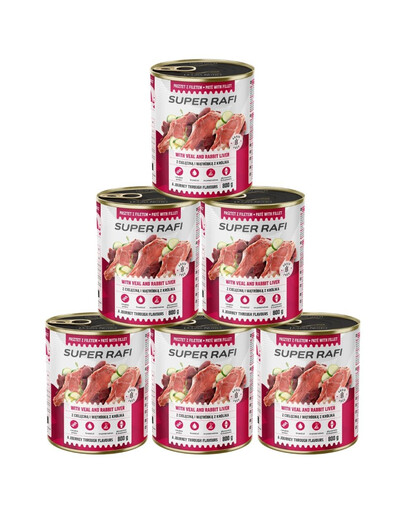 RAFI Super z cielęciną i wątróbką z królika 6x800g pasztet dla psów