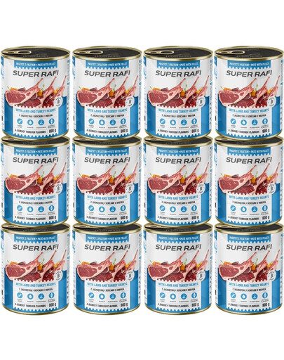 RAFI Super z jagnięciną i sercami z indyka12x800g pasztet dla psów