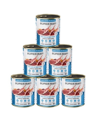 RAFI Super z jagnięciną i sercami z indyka 6x800g pasztet dla psów