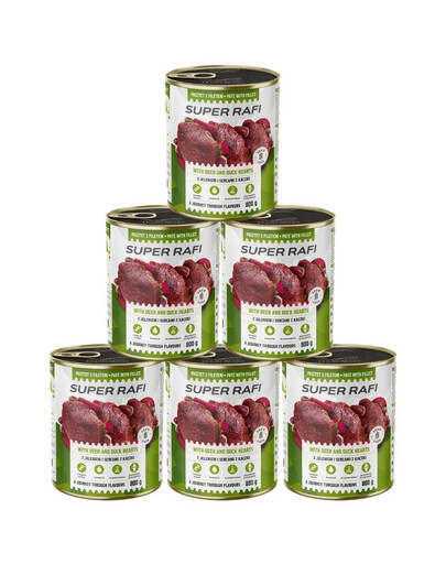 RAFI Super z jeleniem i sercami z kaczki 6x800g pasztet dla psów