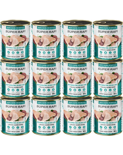 RAFI Super z perliczką i wątróbką wołową 12x800g pasztet dla psów 