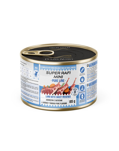 SUPER RAFI Mini Pure Line s jehněčím a batáty 185g konzerva pro psy malých plemen