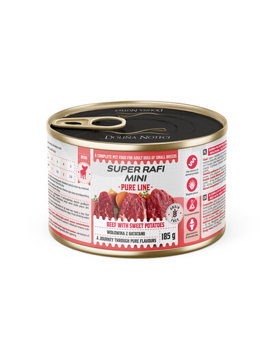 SUPER RAFI Mini Pure Line s hovězím masem a batáty 185g konzerva pro psy malých plemen
