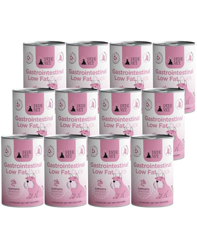 PAKA ZWIERZAKA PEPE Vet Gastrointestinal Low Fat Duck 12x400 g konzervy pro psy podporující trávicí systém