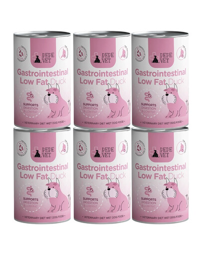 PAKA ZWIERZAKA PEPE Vet Gastrointestinal Low Fat Duck 6x400 g konzervy pro psy podporující trávicí systém