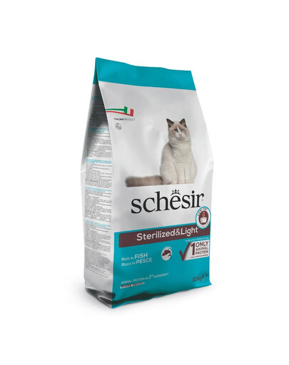 SCHESIR Original Sterilized and Light Ryby 10 kg krmivo pro sterilizované a snadno stravitelné kočky