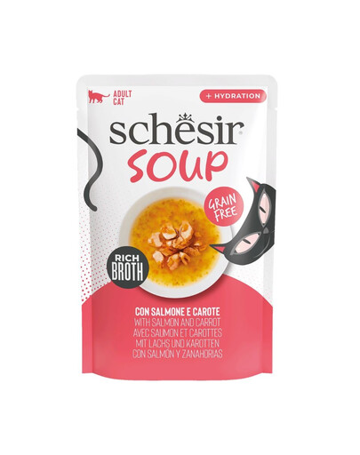 SCHESIR Polévka Losos s mrkví 40 g doplňková polévka pro kočky