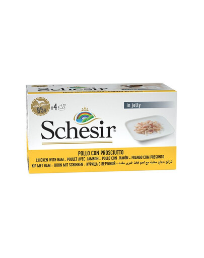 SCHESIR Kuřecí s šunkou v želé 4x85 g mokré krmivo pro psy