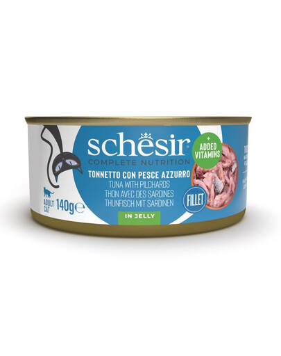 SCHESIR Tuňák se sardinkami v želé 140 g konzerva pro kočky