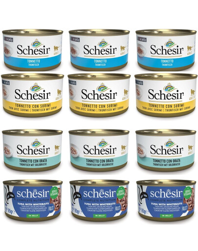 SCHESIR Sada rybích hostin v želé 12x85g (4 příchutě)
