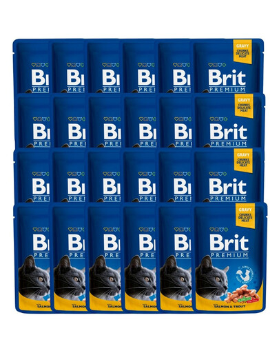 BRIT Premium Cat Adult Mix příchutí 48x100g kapsičky s lososem a pstruhem, hovězím masem a hráškem pro kočky