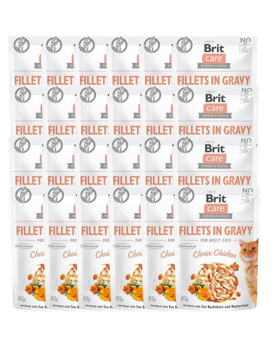 BRIT Care Fillets in Gravy Mix příchutí 48 x 85 g kuřecí, krůtí a lososové filety v omáčce pro kočky