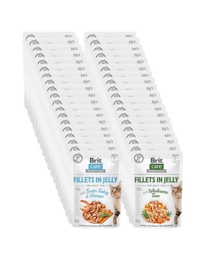 BRIT Care Fillets in Jelly Mix příchutí 48 x 85 g Krůta a krevety, tuňák pro kočky